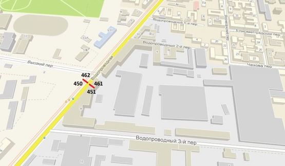 Схема рекламной плоскости по адресу ул. Водопроводная - пер. Высокий (из города правый призма)