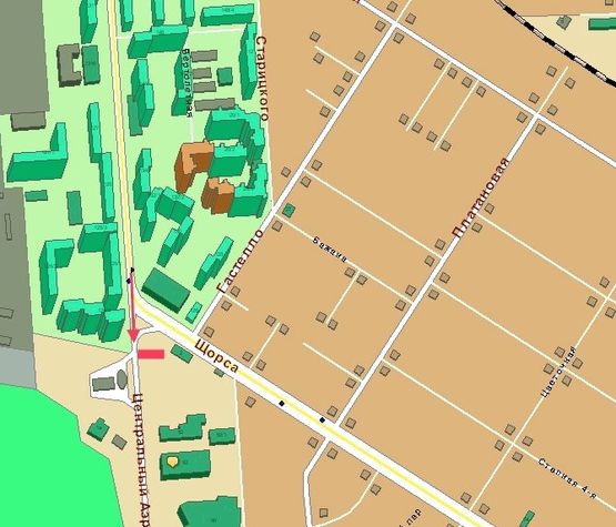 Схема рекламної площини за адресою ул. Гастелло - ул. Щорса, 125/4 (напротив) (Призма)