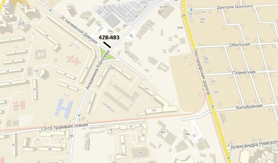 Схема рекламної площини за адресою ул. Королева - 25  Чапаевской Дивизии (призма правая)