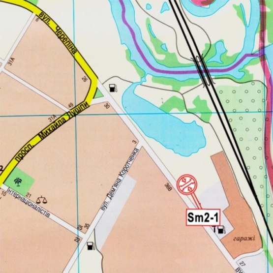 Схема рекламной плоскости по адресу Героев Крут ул.  (Черепина ул)., 36, (мебел.салон "Статус", "Эко-Маркет", АЗС "ANP", салон "Ssang Yong","Chery"), в направл. ул. Супруна