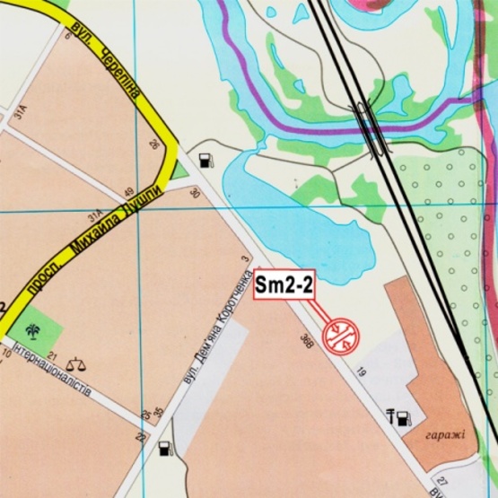 Схема рекламної площини за адресою Героев Крут ул. (Черепина ул), 36, (мебел.салон "Статус", "Эко-Маркет", АЗС "ANP", салон "Ssang Yong","Chery"), в направл. ул. Замостянской