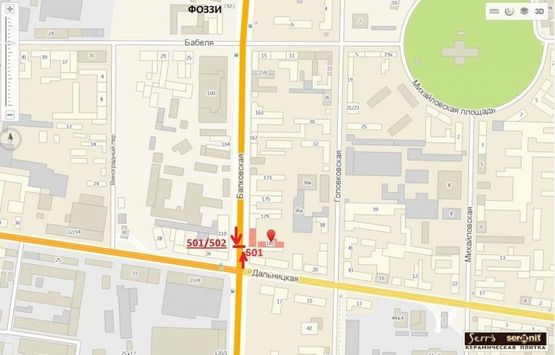 Схема рекламної площини за адресою ул. Балковская, 181 (на разд. полосе) - ул. Дальницкая (от ФОЗЗИ) (Призма)