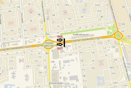 Схема рекламної площини за адресою просп. Академика Глушко - Золотой дюк (призма правая)