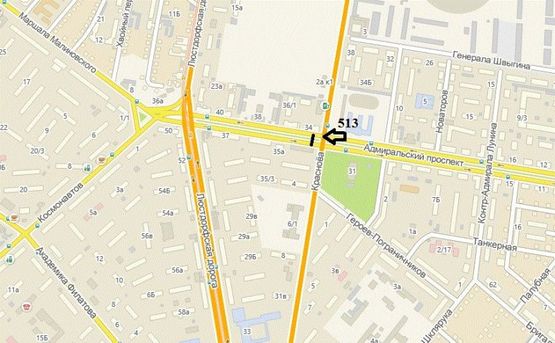 Схема рекламної площини за адресою вул. Краснова - Пр. Адміральський ( на роздільній смузі)