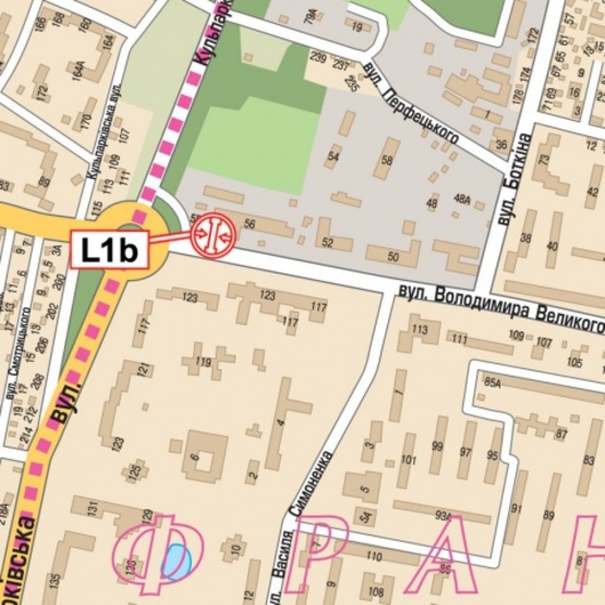 Схема рекламной плоскости по адресу Великого В.ул., 54 (150м от перекрестка с ул. Кульпарковской), (АЗС "ОККО", пиццерия "Челентано", СТО, Львовский проектный Ин-т), в направл. ул. Княгини Ольги