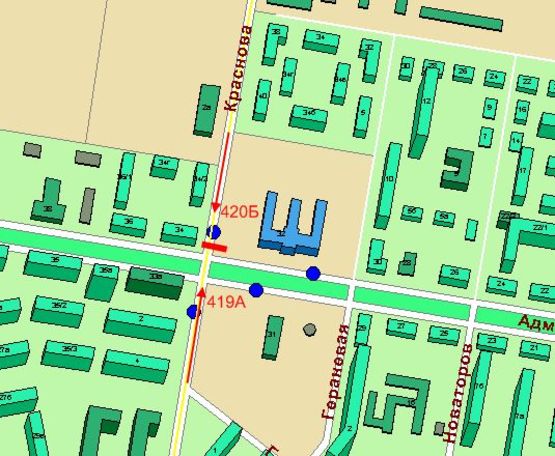 Схема рекламної площини за адресою ул. Краснова - пр-кт Адмиральский (школа) (Призма)