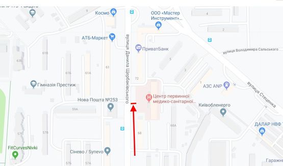 Схема рекламной плоскости по адресу Щербаківського вул, 70 у напрямку вул. Стеценка