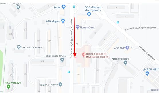 Схема рекламной плоскости по адресу Щербаківського вул, 70 у напрямку пр. Перемоги