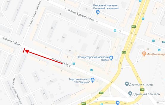 Схема рекламной плоскости по адресу Миру пр., 7, /Чупринки Григорія, у напрямку ст. м. Дарниця