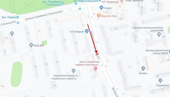 Схема рекламной плоскости по адресу Курнатовського вул., 9  поруч з АТБ