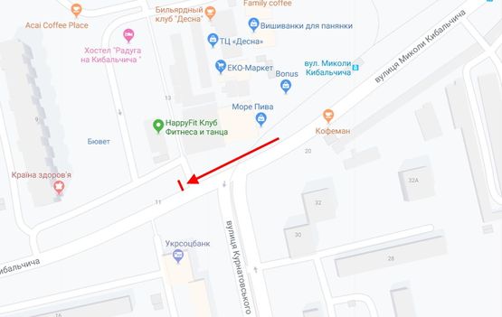 Схема рекламної площини за адресою Кибальчича вул., 11