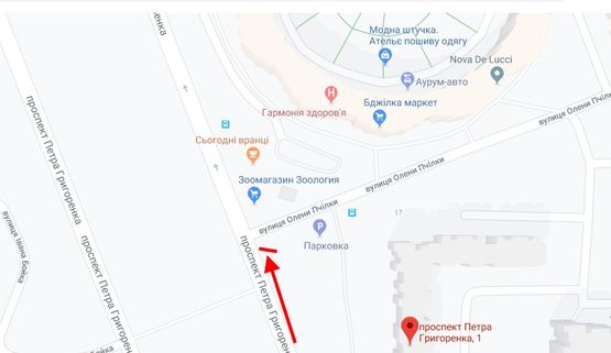 Схема рекламной плоскости по адресу Григоренка пр., 1 / вул. Олени Пчілки к напрямку вул. Здолбунівська