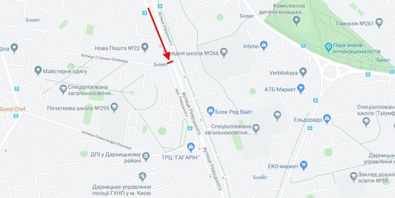 Схема рекламной плоскости по адресу Ревуцького вул., 30/1/вул. Олійника у напрямку ст.м. Харківська