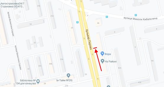 Схема рекламной плоскости по адресу Перова бул., 44 у напрямку пр. Шухевича