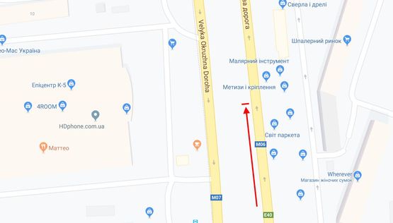 Схема рекламной плоскости по адресу Кільцева дорога/вул. Зодчих, 74 на розподілювачі у напрямку пр. Перемоги