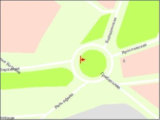 Схема рекламной плоскости по адресу Вул.Бородинська-вул.Гребельна -вул.Тиражная обличчям на Гребельну