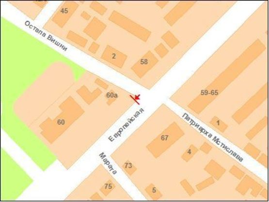 Схема рекламной плоскости по адресу О.Вишни вул. - Європейська вул. (Фрунзе)