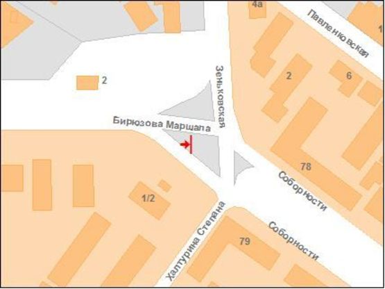 Схема рекламної площини за адресою пл.Зыгина (на треугольнике) с ул.Халтурина