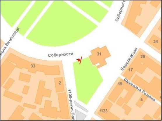 Схема рекламной плоскости по адресу ул.Октябрьская (кинотеатр им. Котляревского)