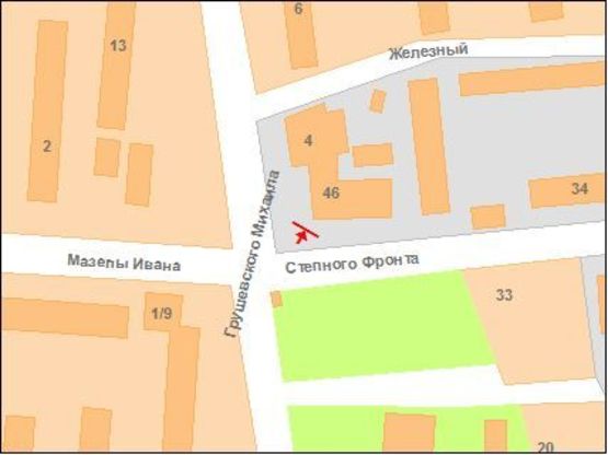 Схема рекламной плоскости по адресу на перекр.ул.Степного Фронту,48 и ул.Грушевського ("Мотель")