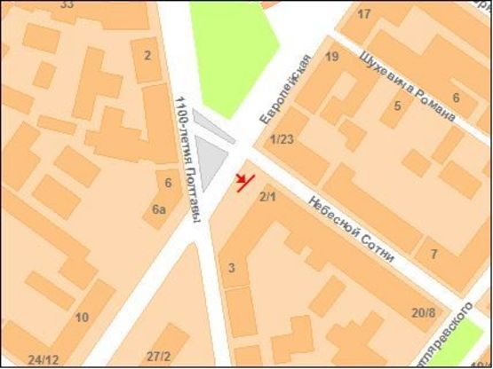 Схема рекламной плоскости по адресу на перекр. ул. Фрунзе и ул. 1100-летия Полтавы ("Арбат Престиж")