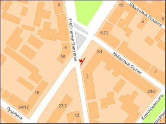 Схема рекламной плоскости по адресу на перекр.ул. Фрунзе и ул. 1100-летия Полтавы ("Ботаник")