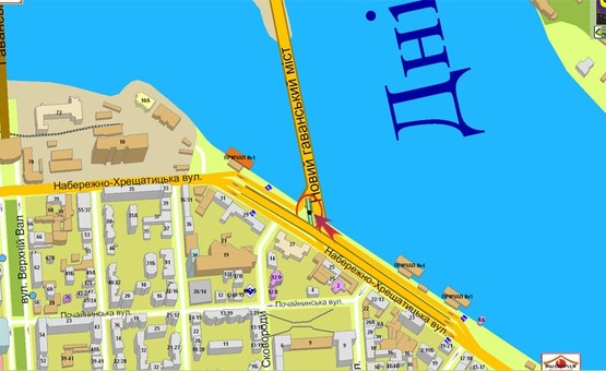 Схема рекламной плоскости по адресу Набережно-Крещатицкая/Гаванский мост-на левый берег (А1) призма правая