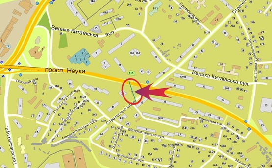 Схема рекламной плоскости по адресу пр-т Науки 17/15 призма/на Демеевскую пл.,ст.М.Лыбидская (А3)