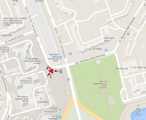 Схема рекламної площини за адресою ул. Григоренка / ул. Княжий Затон