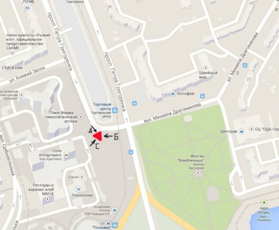 Схема рекламной плоскости по адресу ул. Григоренка / ул. Княжий Затон