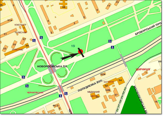 Схема рекламной плоскости по адресу пр.Броварской/ ст.м.Черниговская напр.выезд из города