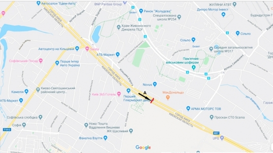 Схема рекламної площини за адресою ул. Б.Окружная - автоцентр "VOLVO"/ NOVUS / МакДональдз - напр. на Одеську пл.