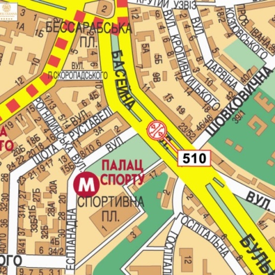 Схема рекламної площини за адресою Большая Васильковская ул., 111-113, возле Дворца "Украина"