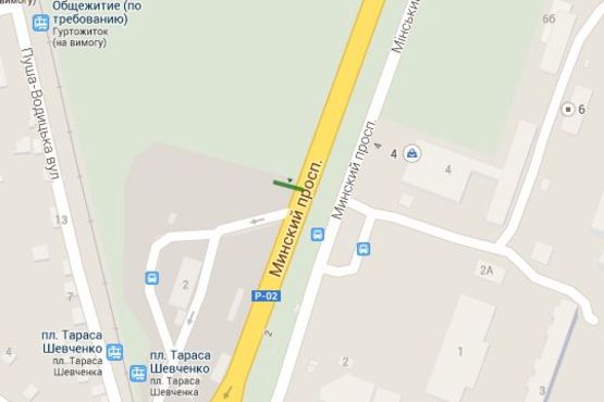 Схема рекламної площини за адресою Шевченка Тараса пл., : Мінське шосе; навпроти автостоянки "Полісся" (в напр. пл.Шевченко)