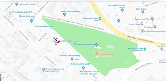 Схема рекламной плоскости по адресу ул. Кирилловская (Фрунзе), 115/2 - маг. "АТБ", в напр. стадион "Спартак"