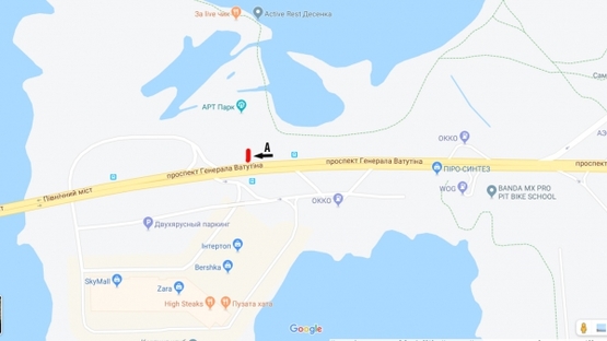 Схема рекламной плоскости по адресу просп. Генерала Ватутина, напротив ТРЦ "Скай Молл", маг. "АШАН" в напр. просп. С. Бандеры