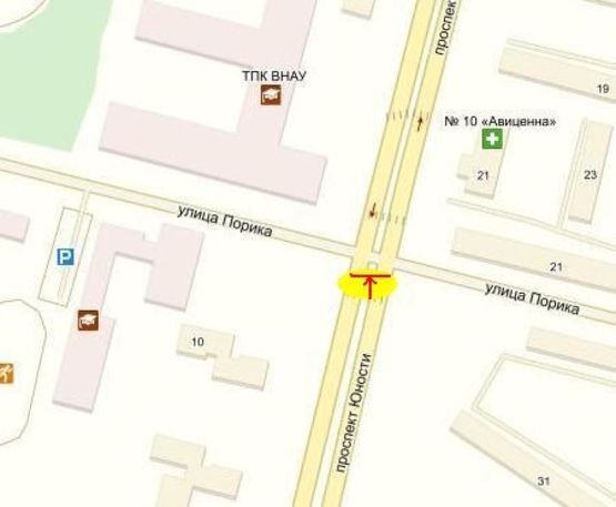 Схема рекламной плоскости по адресу перехрестя проспекту Юності/вул. Порика  (південь)