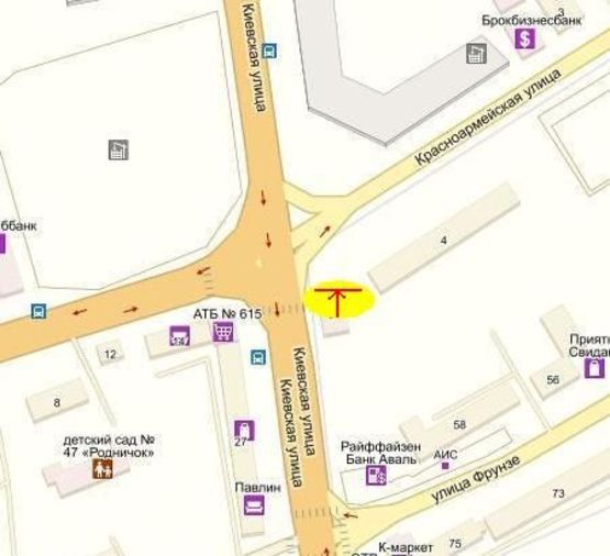 Схема рекламної площини за адресою перехрестя вул. Київська /вул. Стрілецька, А