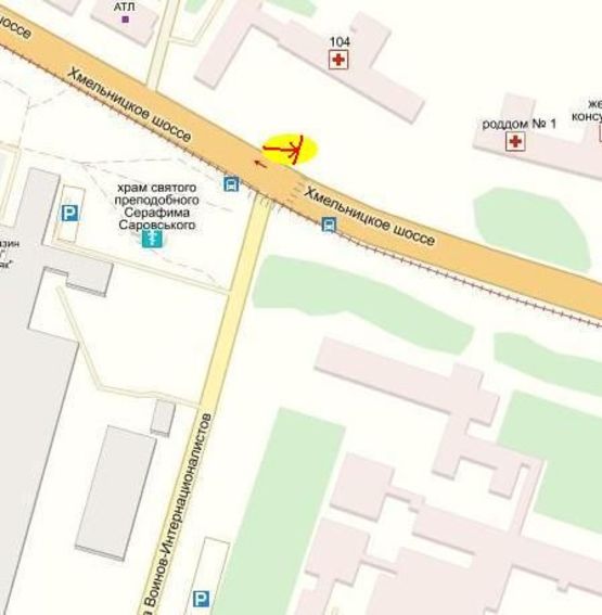 Схема рекламної площини за адресою перехрестя вул. Хмельницьке шосе/вул. Воїнів Інтернаціоналістів, Б