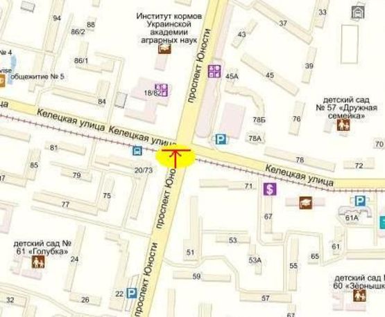 Схема рекламної площини за адресою перехрестя проспекту Юності/вул. Келецькая (південь)
