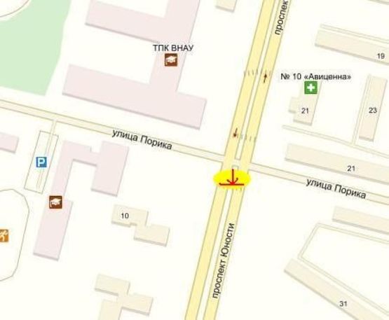 Схема рекламної площини за адресою перехрестя проспекту Юності/вул. Порика  (північ)