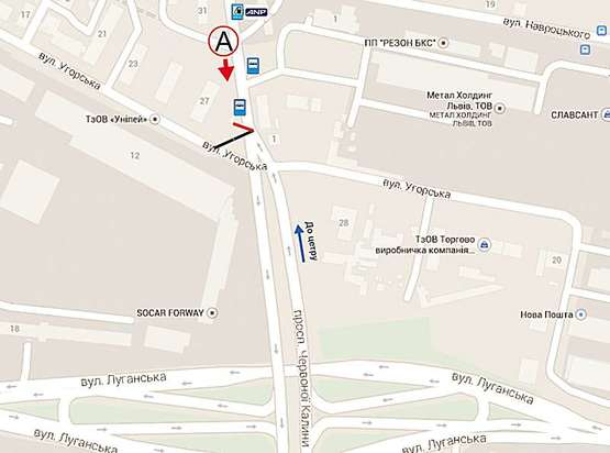 Схема рекламної площини за адресою пр.Червоної Калини - вул. Угорська