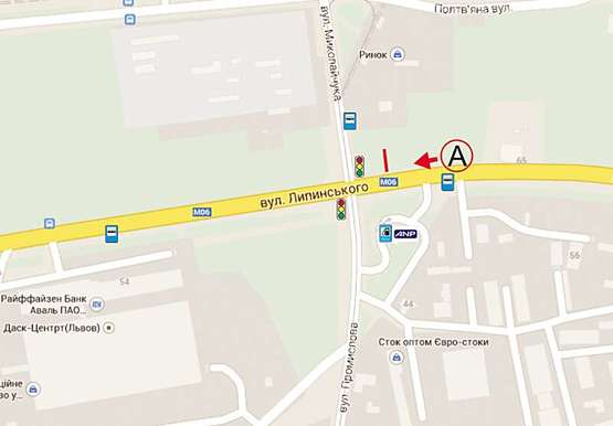 Схема рекламної площини за адресою Липинського - Промислова (в центр А)