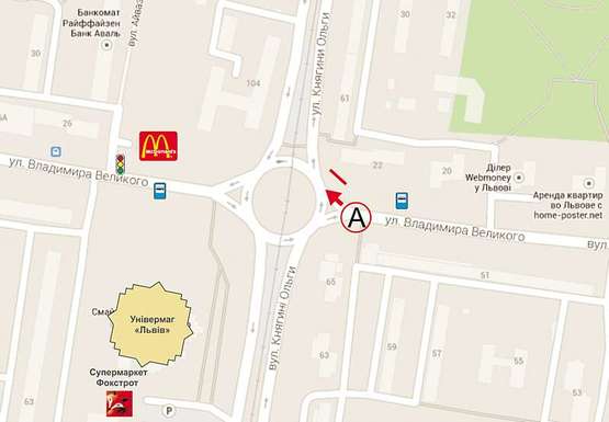 Схема рекламної площини за адресою Володимира Великого - кн. Ольги