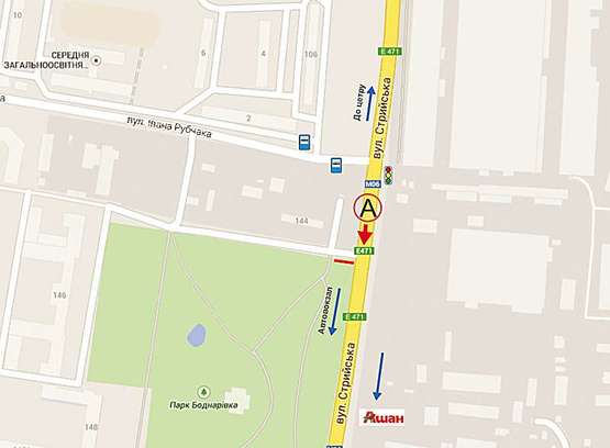 Схема рекламної площини за адресою Стрийська (за Рубчака) до Ашана, Кінг кросу, ст. А