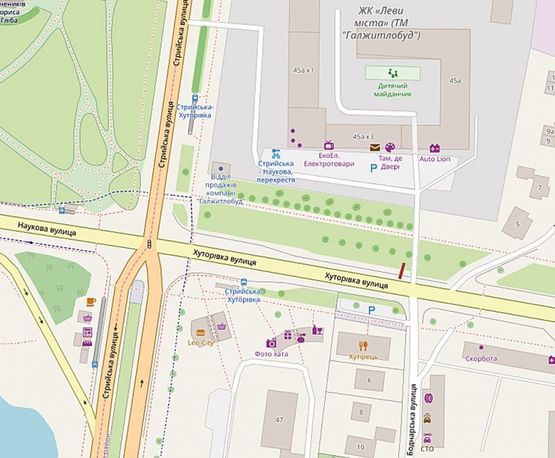 Схема рекламної площини за адресою Хуторівка - Стрийська ЖК ЛЕВ