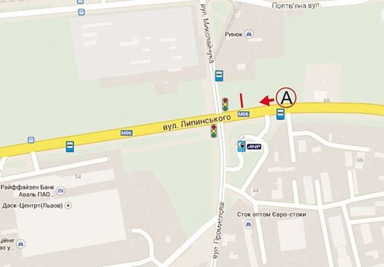 Схема рекламной плоскости по адресу Липинського - Промислова (в центр А)