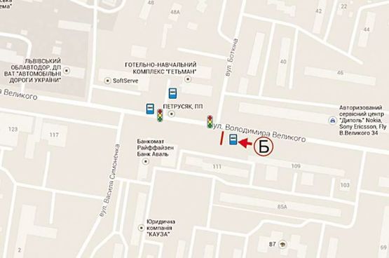 Схема рекламної площини за адресою Володимира Великого напроти вул. Боткіна