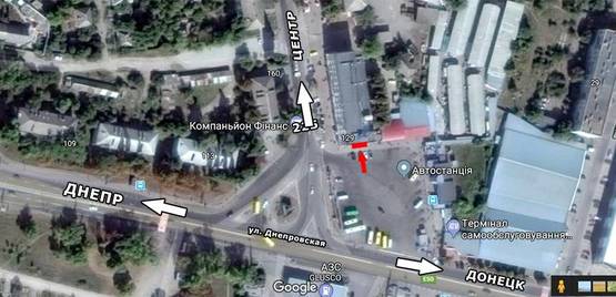 Схема рекламной плоскости по адресу ВИДЕОЭКРАН 4м*3м: ул. Полтавская, 129, въезд - выезд из Автовокзала, в центр