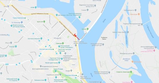 Схема рекламної площини за адресою Набережно-Крещатицкая ул. 70, перекресток с ул.В.Вал, на Рыбальский мост